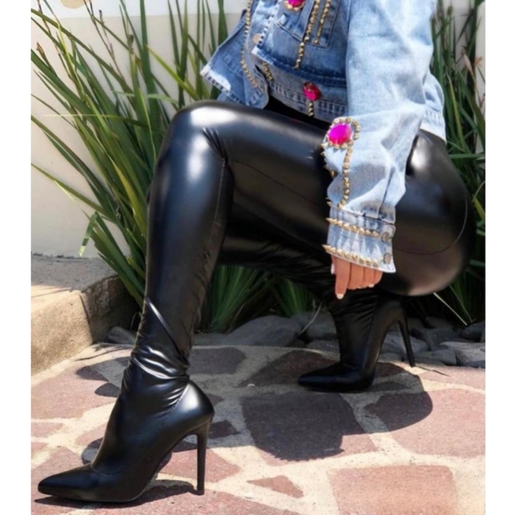 𝙉𝙀𝙒 𝙄𝙉🖤4 𝐖𝐚𝐲 𝐒𝐭𝐫𝐞𝐜𝐡 𝐋𝐞𝐠𝐠𝐢𝐧𝐠 𝐁𝐨𝐨𝐭 - Vegan Leather - Picture 4 of 9